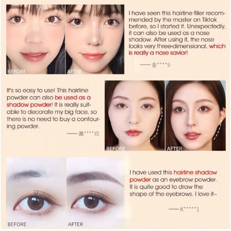 SUAKE Hairline Contouring Shadow Powder retoca e preenche o contorno da linha do cabelo da testa falhas no cabelo hairline powder